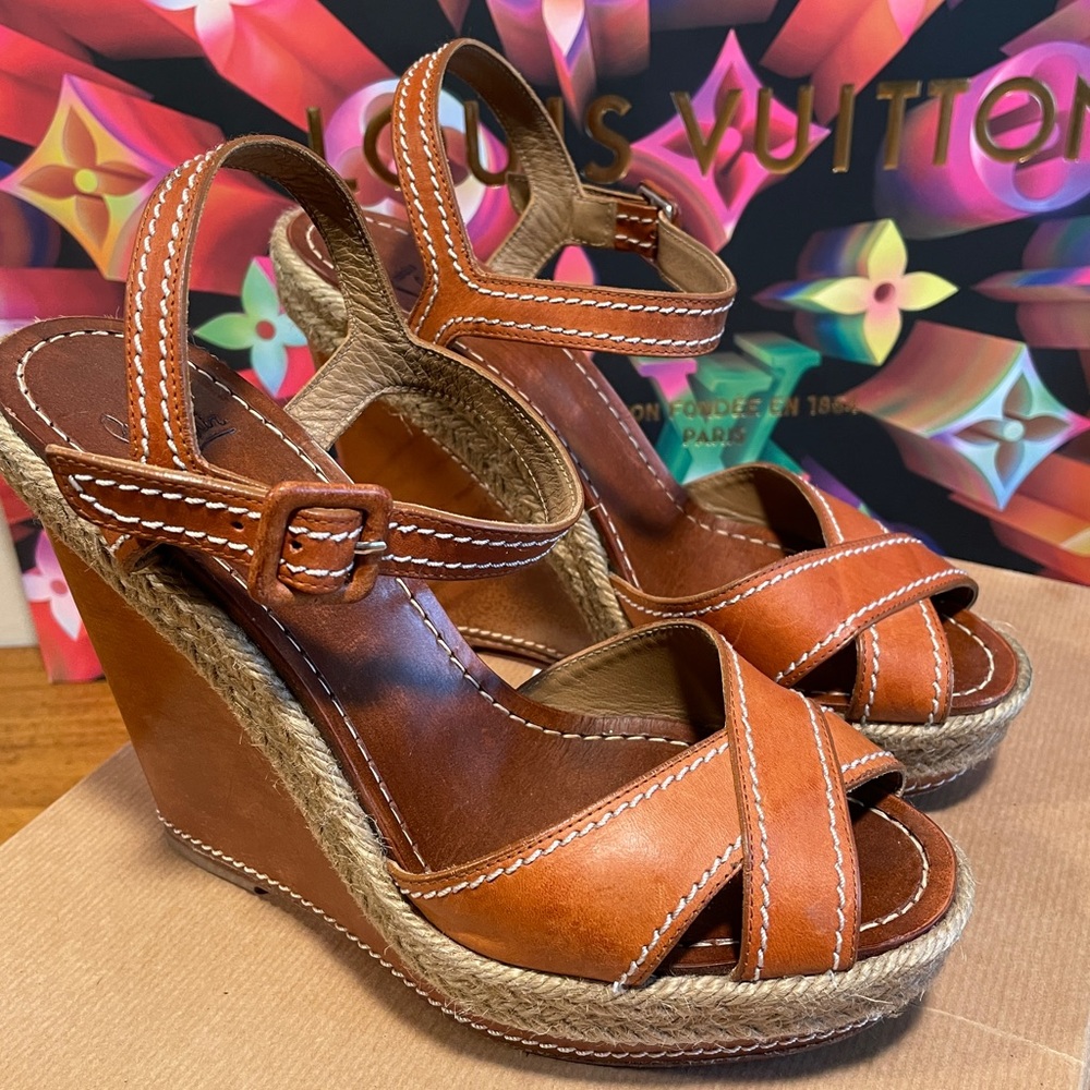 Christian Louboutin Wedge Leather Sandal Heels 38